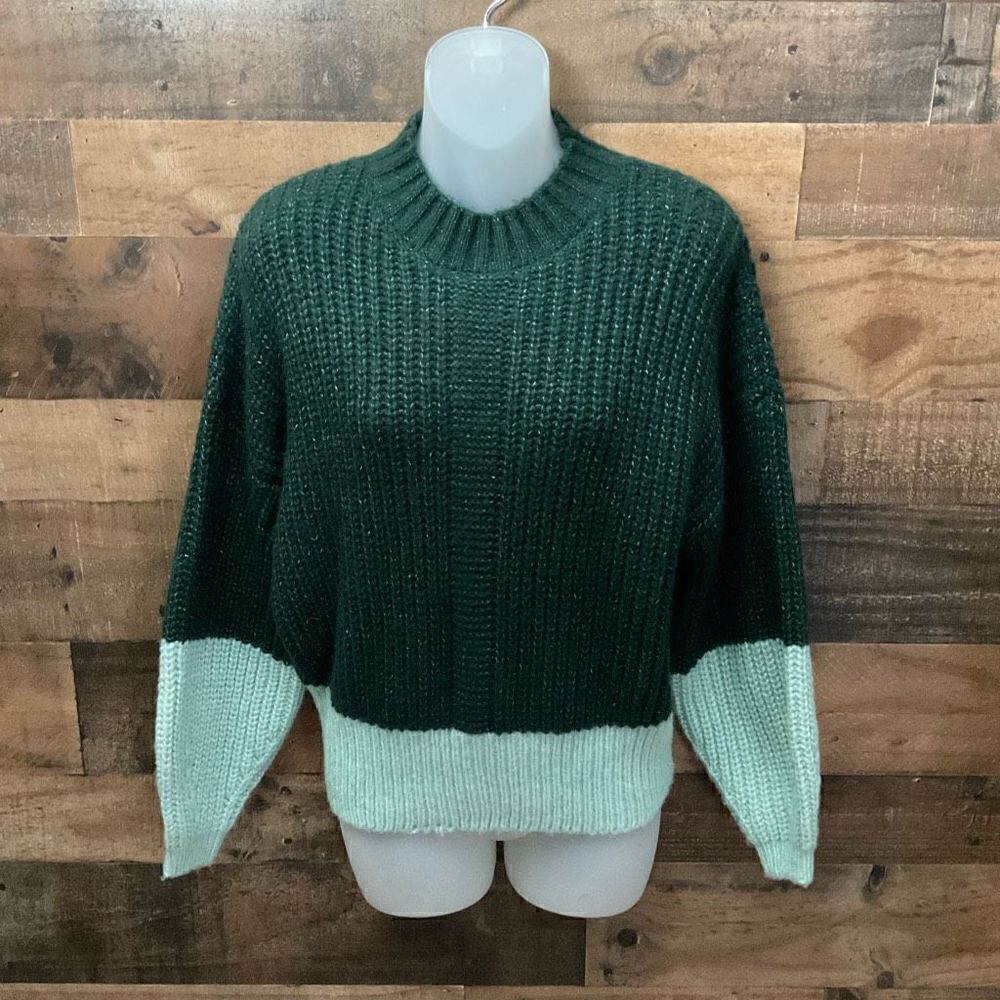 Elodie Sweater Color Block Mock Neck Hunter Mint Green Dolman Sleeves Small - Picture 11 of 11